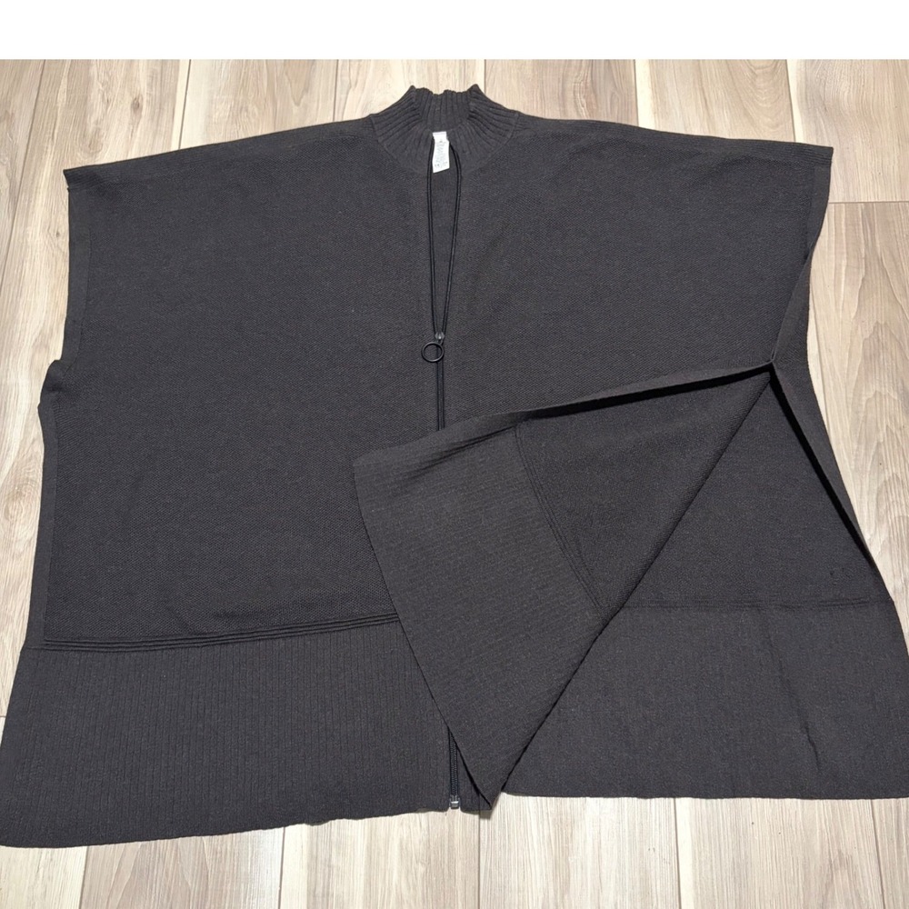 Lululemon Yak Wool Blend Full Zip Poncho Wrap Mock Neck Dark Gray OS